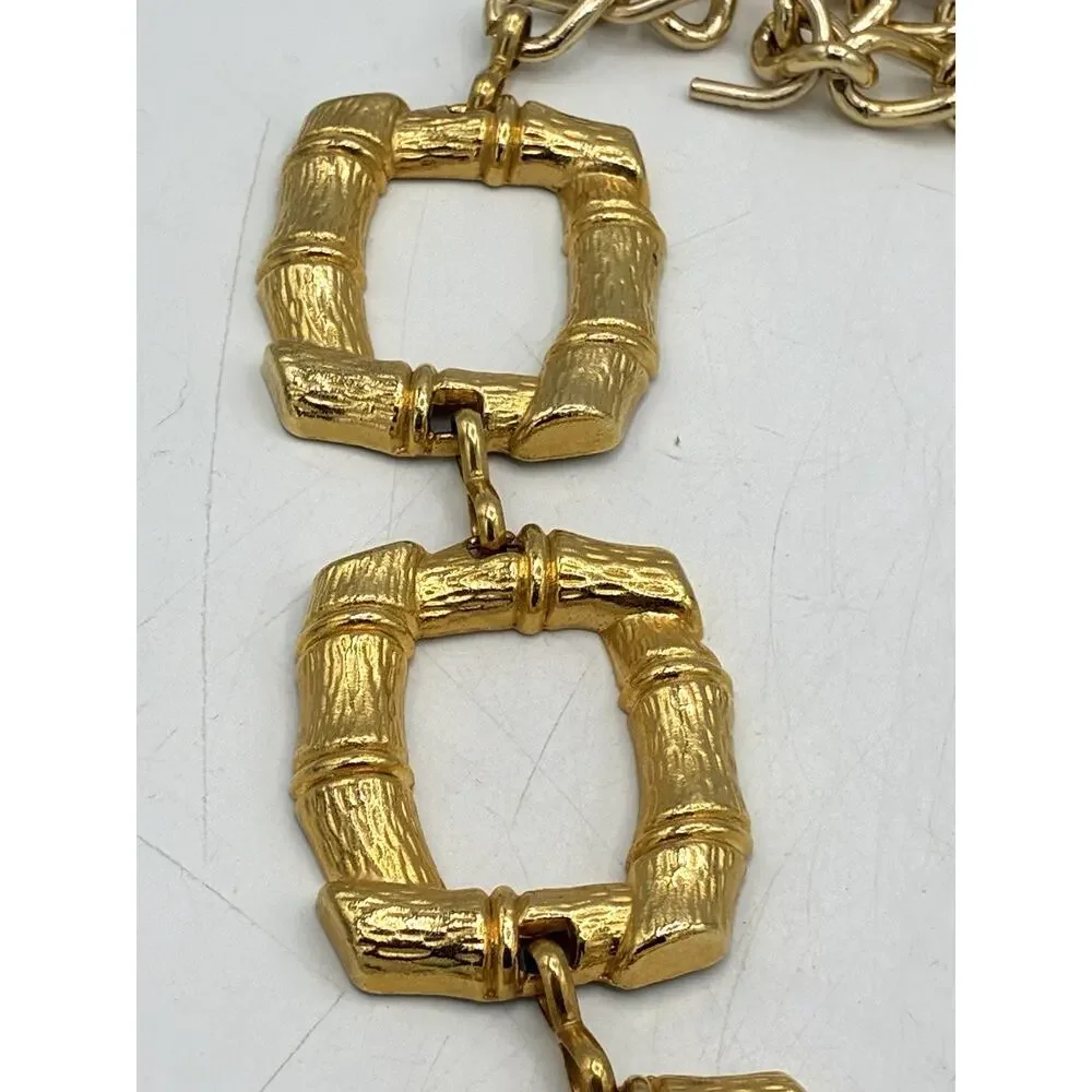 Vintage Omega Gold Tone Bamboo Link Chain Belt Chunky Statement 80s 42 Inch